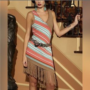 NWT Roja Asymmetrical Fringed Knit Dress